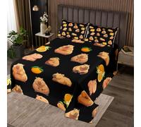 Manfei Copriletto kawaii Capybara, king size, frutta fresca arancione, set da 3 pezzi, copriletto trapuntato a tema animale, con 2 federe, decorazione per la camera dei bambini e ragazzi, morbida