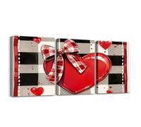 Manfei Decorazione artistica da parete con scritta "Happy Valentine's Day", 30,5 x 40,6 cm, stampa con fiocco a cuore, 3 pezzi, per bambini, motivo scozzese, opera d'arte moderna per ufficio, camera