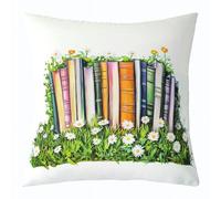 Manfei Federa per cuscino a tema libri colorati, double face, per bambini, ragazzi e ragazze, decorazione vintage con fiori per letto, divano, 1 confezione da 55,9 x 55,9 cm