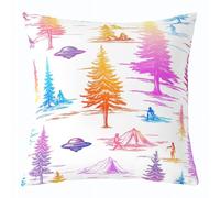 Manfei Federa per cuscino con alieni UFO per tende, alberi, misteri, alieni, colorato, sfumato, per divano, viola, arancione, morbide, 50 x 50 cm