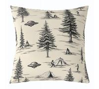 Manfei Federa per cuscino con motivo di alieni UFO con tenda e alberi misteriosi, federa per cuscino retrò con disegno della giungla, per soggiorno, federe morbide, 55,8 x 55,9 cm