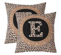 Manfei Federa per cuscino con stampa leopardata con lettera E marrone, stampa di ghepardo su entrambi i lati, per bambini, ragazzi e ragazze, decorazione per la stanza, per letto, divano, confezione