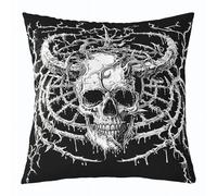 Manfei Federa per cuscino con teschio gotico e ossa spettrali, stile hippie, per Halloween, per soggiorno, colore: bianco e nero, 55,9 x 55,9 cm