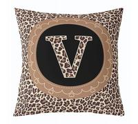 Manfei Federa per cuscino marrone con lettera V africana, stampa leopardata su entrambi i lati, per bambini, ragazzi e ragazze, decorazione per la camera da letto, divano, 1 confezione da 40,6 x 40,6