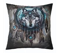 Manfei Federa per cuscino per bambini, motivo con lupo e acchiappasogni, stile indiano, tribale, Vedio, Boho, double face, esotico, sud-ovest America, decorazione per la casa, colore nero e blu, per