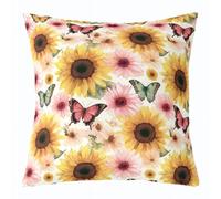 Manfei Federa per cuscino rustica con girasoli primaverili e farfalle, double face, per bambini, ragazzi e ragazze, decorazione per la camera da letto, divano, 1 confezione da 45,7 x 45,7 cm