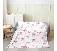 Manfei Graziosa coperta in flanella con fiocchi ad acquerello, motivo farfalle, cuori, stelle, per letto, divano, decorazione per la camera di bambini, ragazzi e ragazze, morbida e traspirante (228 x