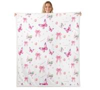 Manfei Graziosa coperta in pile con fiocchi ad acquerello, motivo farfalle, cuori, stelle, accogliente, per letto, divano, decorazione per la camera dei bambini, ragazzi e ragazze, morbida e