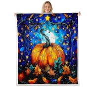 Manfei Graziosa coperta in pile con zucca, foglie d'acero, per Halloween, autunno, accogliente, per letto, divano, decorazione per la camera dei bambini, ragazzi e ragazze, morbida e traspirante (101