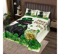Manfei Grazioso copriletto nero per cani king size, con scritta "Happy St Patrick Day's Day", 3 pezzi, decorazione per la camera da letto, per donne, uomini, adulti, set copripiumino con foglie di
