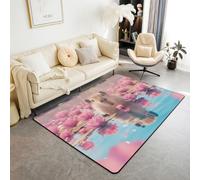 Manfei Grazioso tappeto Capibara con fiore di loto rosa, per interni, ingresso, per bambini, ragazzi e ragazze, decorazione per la camera da letto, tappeto antiscivolo assorbente a tema animale, 1,8 m