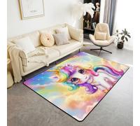 Manfei Grazioso tappeto con unicorno Kawaii, arcobaleno, per interni, ingresso, per bambini, ragazzi e ragazze, decorazione per la camera dei bambini, animali dei cartoni animati, tappeto antiscivolo