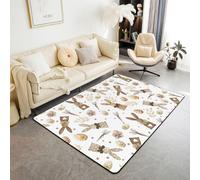 Manfei Happy Easter Area Rugs, tappeto antiscivolo con fiocco, coniglio, carota, a pois, a righe, per interni, ingresso, casa rustica, marrone, decorazione per casa, soggiorno, camera da letto, 7,6 x