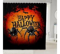 Manfei Happy Halloween tende da doccia con pipistrelli ragni neri, tende da bagno impermeabili con animali aracnidi, tende da bagno con 12 ganci, adatte per vasca da bagno, decorazione per la stanza