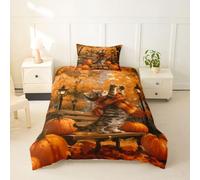 Manfei Hell Fall - Set copripiumino per letto singolo, senza piumone | Set di biancheria da letto per bambini, ragazzi e ragazze, con chiusura a cerniera, motivo foglie d'acero e zucca, 2 pezzi
