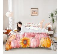 Manfei Hello Fall - Set copripiumino matrimoniale con zucca, girasole, foglie, 3 pezzi, motivo autunnale, decorazione per la camera dei bambini, ragazzi e ragazze, 2 federe, senza piumino