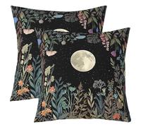 Manfei Moonlit - Federa per cuscino da giardino, stile bohémien, con luna nera, double face, decorazione per la camera di bambini, ragazzi e ragazze, per letto, divano, confezione da 2, 61 x 61 cm