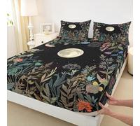 Manfei Moonlit Garden - Set di biancheria da letto per letto singolo, motivo bohémien con luna nera, 2 pezzi, con 1 federa, decorazione per la camera di bambini, ragazzi e ragazze, morbido (senza
