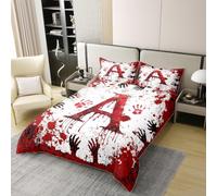 Manfei Set copripiumino con lettera A rossa, 100% cotone, per letto matrimoniale, set di biancheria da letto per letto matrimoniale, 3 pezzi, copripiumino a tema Halloween, decorazione per la camera