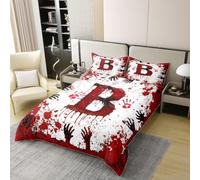 Manfei Set copripiumino con lettera B rossa, 100% cotone, per letto super king size, 3 pezzi, set di biancheria da letto a tema Halloween, decorazione per la camera di bambini, ragazzi e ragazze, 2