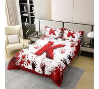 Manfei Set copripiumino con lettera K rossa, 100% cotone, per letto super king size, 3 pezzi, set di biancheria da letto a tema Halloween, decorazione per la camera di bambini, ragazzi e ragazze, 2