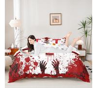 Manfei Set copripiumino con lettera T rossa, per letto super king size, 3 pezzi, motivo acquerello tie dye e impronte di mani, tema Halloween, decorazione per la camera di bambini, ragazzi e ragazze