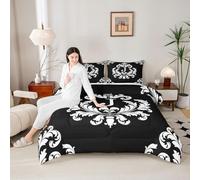 Manfei Set copripiumino con motivo floreale damascato, 3 pezzi, con monogramma lettera J, collezione ultra morbida, biancheria da letto in stile barocco vittoriano, decorazione per la stanza, 3 pezzi