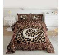 Manfei Set copripiumino con stampa leopardata, per letto matrimoniale, con monogramma lettera C verso il basso, decorazione alternativa per la stanza degli adulti, texture della pelle di animale