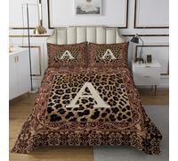 Manfei Set copripiumino king size con motivo pelle di animali selvatici con monogramma lettera A, trapuntato, 3 pezzi con 2 federe per cuscino, stampa leopardata, per la decorazione, in microfibra