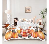 Manfei Set copripiumino matrimoniale con gnomi autunnali, zucca, girasole, foglie marple, 3 pezzi, tema autunnale, decorazione per la camera dei bambini, ragazzi e ragazze, 2 federe, senza piumino
