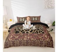 Manfei Set copripiumino per bambini con stampa leopardata, per letto singolo, con monogramma lettera H, decorazione per la camera di ragazzi e ragazze, copripiumino con texture in pelle di animali