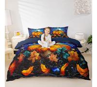 Manfei Set copripiumino per letto matrimoniale, motivo: zucca, foglie d'acero, 3 pezzi, per Halloween, decorazione per la camera dei bambini, ragazzi e ragazze, 2 federe, senza piumino