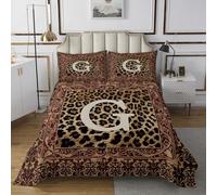 Manfei Set copripiumino per letto singolo, con stampa leopardata, monogramma, lettera G, trapuntato, per la camera dei bambini, motivo pelle di animali selvatici, set da 2 pezzi con 1 federa per