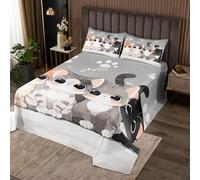 Manfei Set di 2 copriletto trapuntato con stampa di zampa bianca con grazioso gatto in stile cartone animato, con 1 federa, decorazione per la camera dei bambini e ragazzi, morbida trapunta