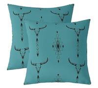 Manfei Set di 2 federe per cuscini con teschio di toro, 45,7 x 45,7 cm, stile bohémien, per divano, divano, geometrico, minimalista, arte decorativa, verde, morbide federe per cuscini