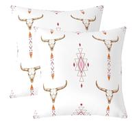 Manfei Set di 2 federe per cuscini con teschio di toro, 61 x 61 cm, stile bohémien, tribale, etnico, per divano, divano, geometrico, decorativo, bianco, morbide federe per cuscini