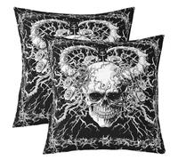 Manfei Set di 2 federe per cuscini con teschio hippie, 40,6 x 40,6 cm, con rose gotiche, per divano, Halloween, scheletro, federe decorative nere e bianche