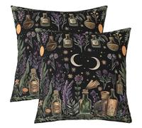 Manfei Set di 2 federe per cuscini in stile retrò con motivo floreale magico misterioso, per adolescenti e adulti, motivo: luna, viola, verde, piante, per sedie e soggiorno, 45,7 x 45,7 cm