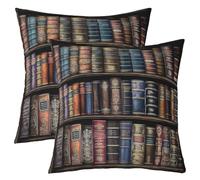 Manfei Set di 2 federe per cuscini vintage a forma di libri magici, per adolescenti e adulti, libreria, patchwork, per soggiorno, divano, 55,9 x 55,9 cm