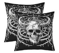Manfei Set di 2 federe per cuscino con teschio gotico, 50,8 x 50,8 cm, con ossa spettrali, stile hippie, per soggiorno, Halloween, scheletro, federe decorative nere e bianche