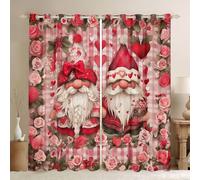 Manfei Set di 2 tende per finestra con coppia di gnomi, tende a tema rose, cuori, tende a tema amore, per la decorazione della camera dei bambini, rosa, 167 x 182 cm