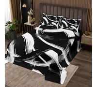 Manfei Set di 3 copriletti neri e bianchi, per letto king size, linea semplice astratta, moderna, set da 3 pezzi, copriletto trapuntato con estetica geometrica e 2 federe, decorazione per la camera