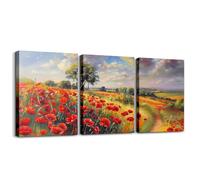 Manfei Set di 3 stampe artistiche da parete con papaveri e fiori rossi, stampe artistiche per la casa, per soggiorno, camera da letto, decorazione da parete, tema paesaggio naturale, decorazione per