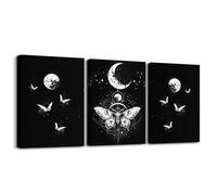 Manfei Set di 3 stampe artistiche da parete su tela con falena, stile bohémien, luna, morte, falena, decorazione per la casa, per soggiorno, camera da letto, Halloween, decorazione da parete, per