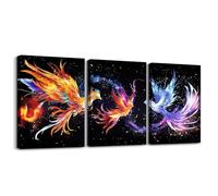 Manfei Set di 3 stampe artistiche da parete su tela, motivo drago volante viola, decorazione per la casa, per soggiorno, camera da letto, decorazione da parete a tema fiaba, per bambini, ragazzi e