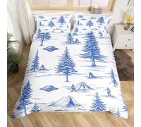 Manfei Set di biancheria da letto con alieni UFO e tenda con alberi, mistero e alieni, copripiumino vintage per ragazzi e ragazze, decorazione per la camera da letto singolo, 2 pezzi, senza piumino