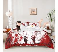 Manfei Set di biancheria da letto con copripiumino con lettera A rossa, per letto super king size, 3 pezzi, motivo acquerello tie dye e impronte di mani, tema Halloween, decorazione per la camera di