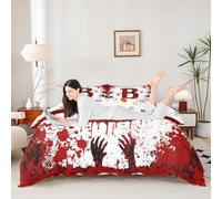 Manfei Set di biancheria da letto con copripiumino con lettera B rossa, per letto super king size, 3 pezzi, con stampa di sangue e mani in acquerello, tema Halloween, decorazione per la camera di