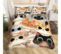 Manfei Set di biancheria da letto con copripiumino e federe, motivo gatto in stile cartone animato, per letto king size, 3 pezzi, con stampa di zampe bianche, decorazione per la camera dei bambini