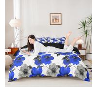 Manfei Set di biancheria da letto con copripiumino floreale ad acquerello, per letto matrimoniale, 3 pezzi, motivo floreale botanico con foglie, decorazione per la camera dei bambini, ragazzi e